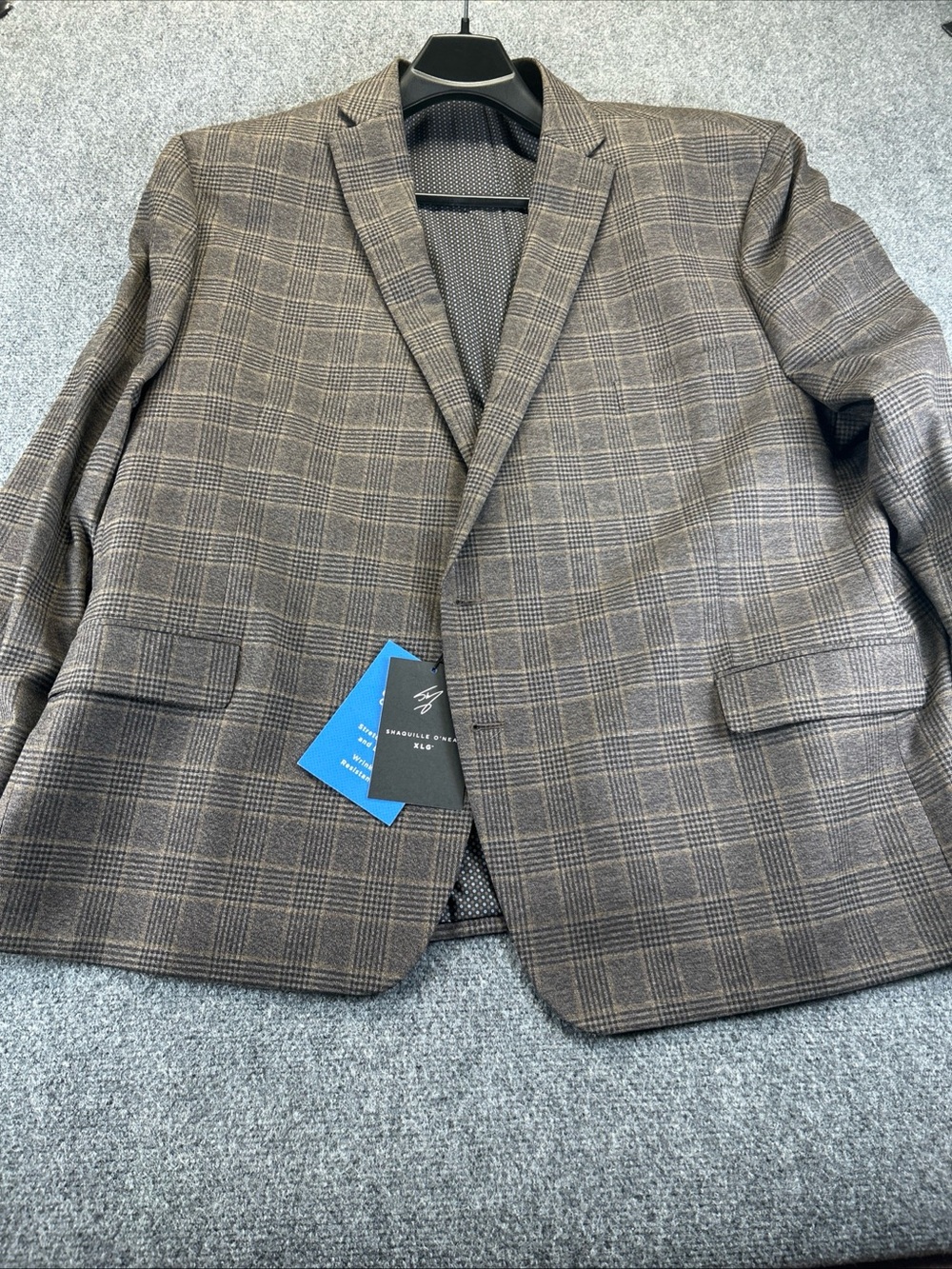 Shaquille O’Neal 58Reg Brown checked sport coat stretch and fabric lining new